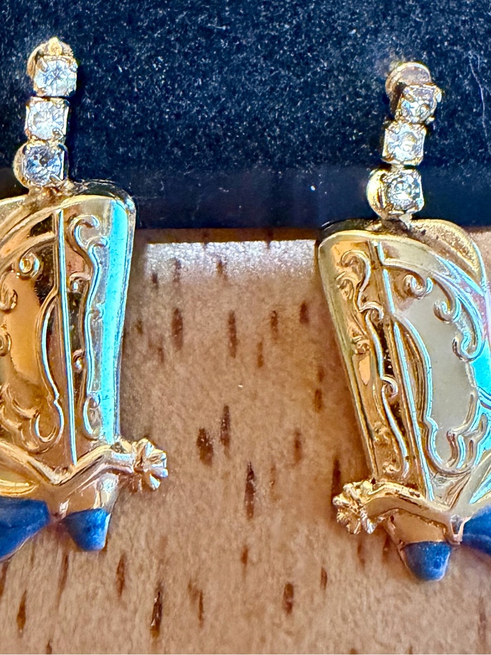 Gold Western Boot Drop Earrings with Blue Heel Accents